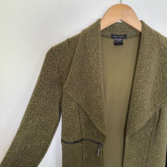 Eva Varro Women’s Barcelona Semi Fitted Pebble Olive Green Drape Collar Zipper D - Picture 6 of 9